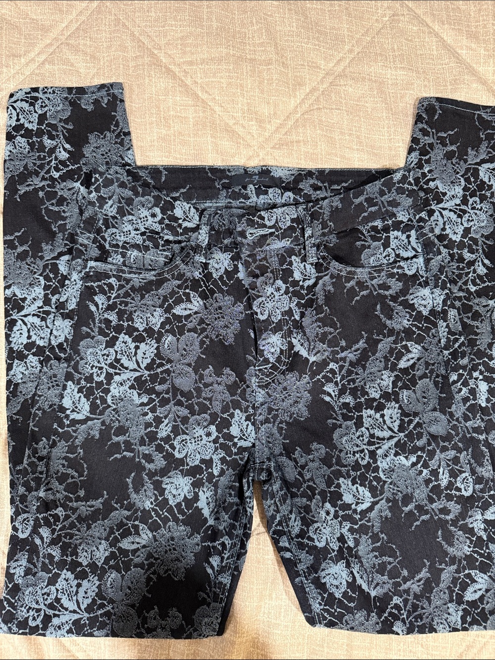 7 For All Mankind Skinny Jeans with Blue Lace Print